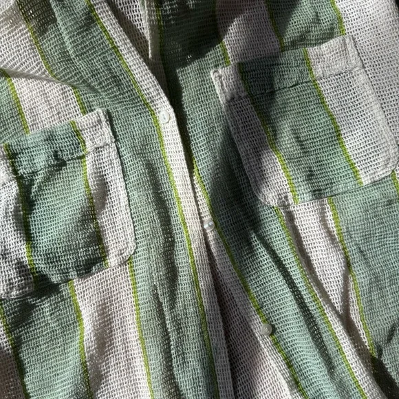Urban Outfitters Green White Striped SET Coverup 100% cotton Button down blouse - Picture 5 of 5